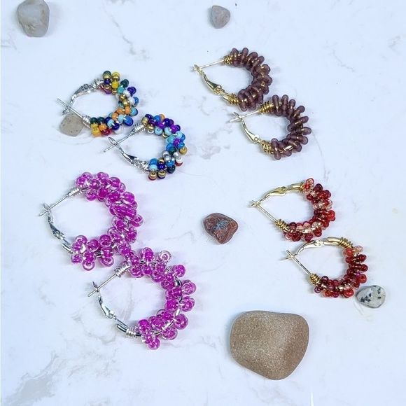 Handmade new! Beaded hoops glass beads - Picture 1 of 12